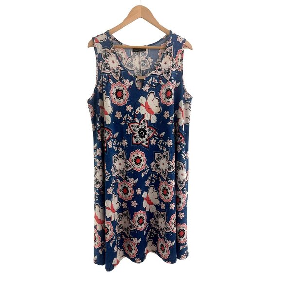 Blue Coral Floral Print Keyhole Neckline Swing Dress Size 2X 18 20 Plus Summer - Picture 6 of 8